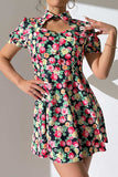 Floral Buttoned Cutout Puff Sleeve Dress - Trendsi - Flyclothing LLC