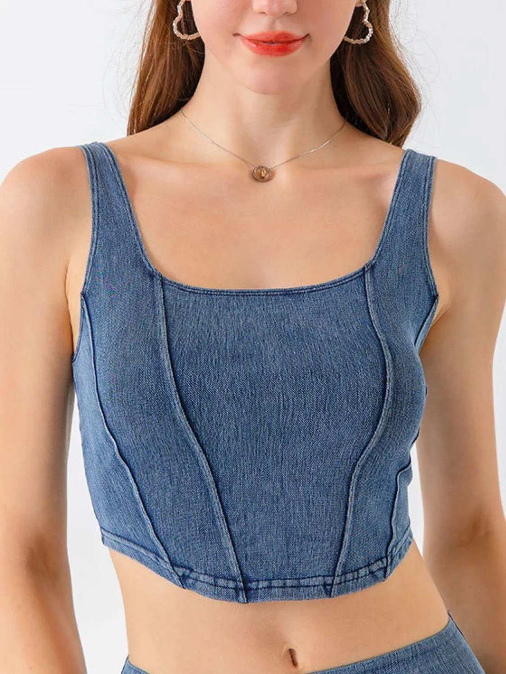 Seam Detail Cropped Denim Tank - Trendsi - Flyclothing LLC