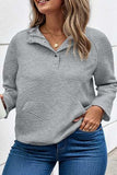 Plus Size Texture Half Snap Long Sleeve Sweatshirt - Trendsi - Flyclothing LLC