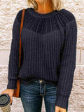 Round Neck Rib-Knit Sweater - Trendsi - Flyclothing LLC
