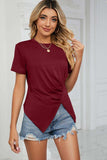 Ruched Hem Detail Crewneck Tee - Trendsi - Flyclothing LLC