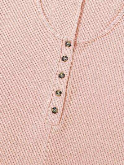 Waffle-Knit Half Button Sleeveless Romper with Pockets - Trendsi - Flyclothing LLC