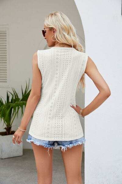 Contrast Eyelet V-Neck Tank - Trendsi - Flyclothing LLC
