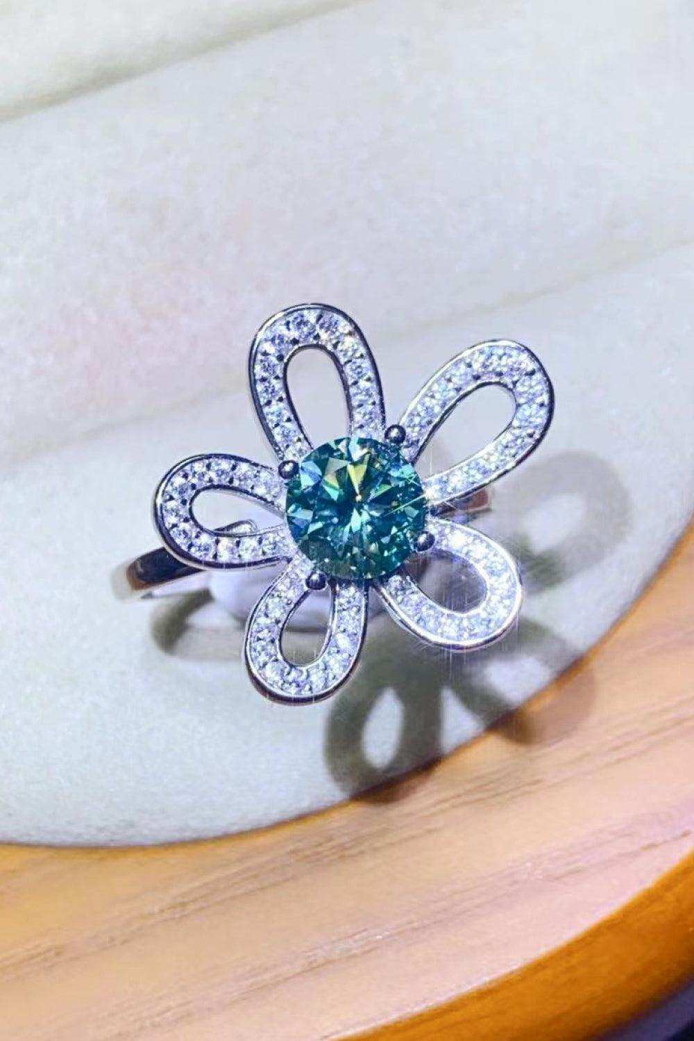1 Carat Moissanite Flower Shape Open Ring - Trendsi - Flyclothing LLC