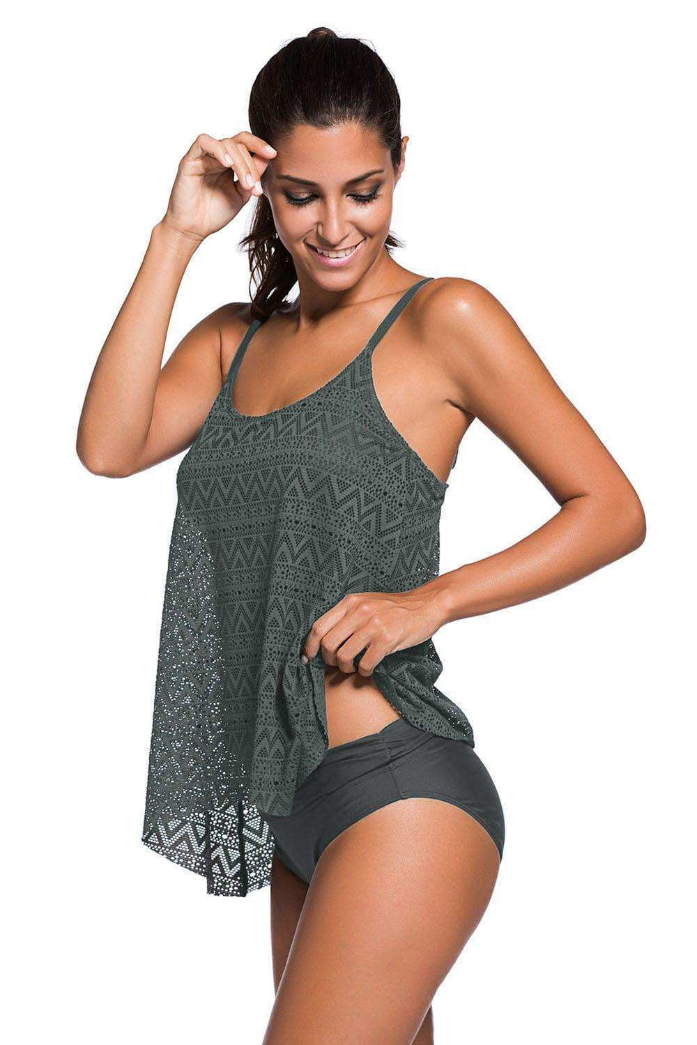 Full Size Spaghetti Strap Scoop Neck Tankini Set - Trendsi - Flyclothing LLC