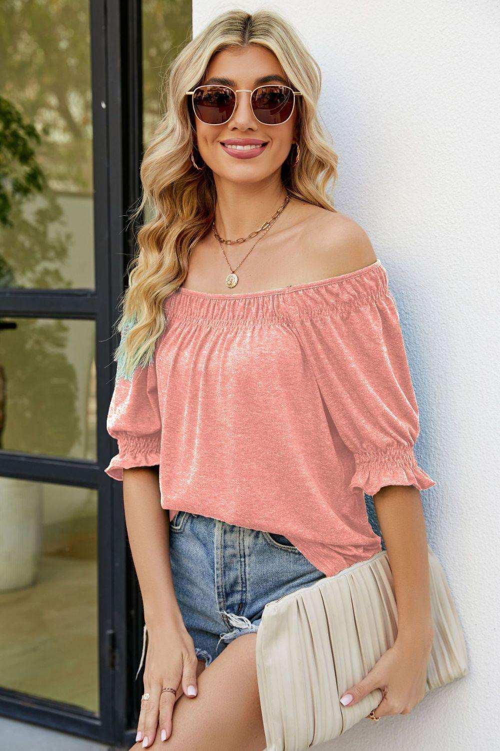 Short Flounce Sleeve Top - Trendsi - Flyclothing LLC