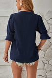 Notched Half Sleeve T-Shirt - Trendsi - Flyclothing LLC