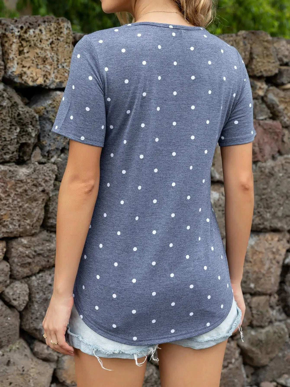 Glitter V-Neck Short Sleeve Tee Shirt - Trendsi - Flyclothing LLC