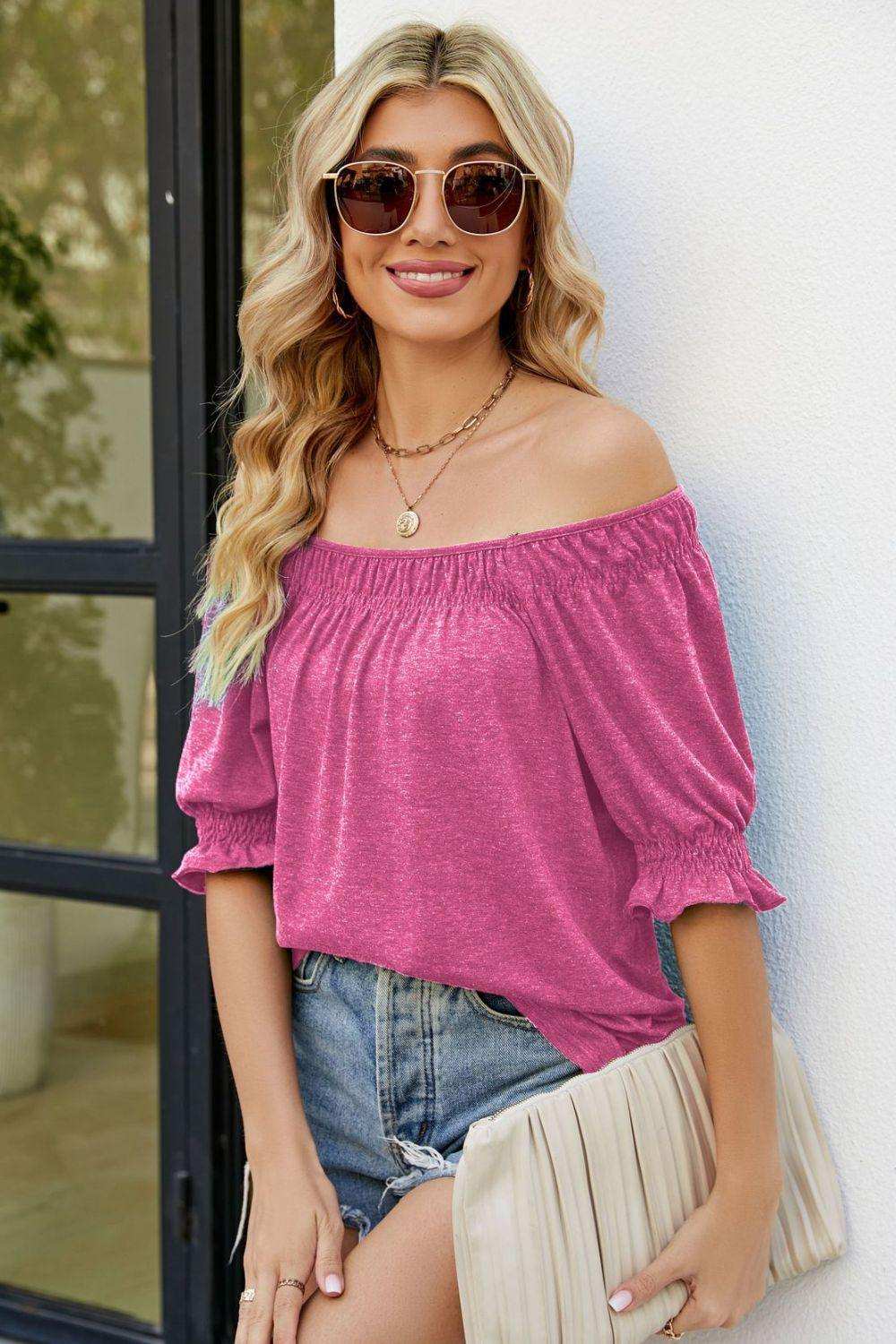 Short Flounce Sleeve Top - Trendsi - Flyclothing LLC