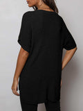 V-Neck Slit High-Low Knit Top - Trendsi - Flyclothing LLC