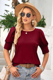 Round Neck Lantern Sleeve Blouse - Trendsi - Flyclothing LLC
