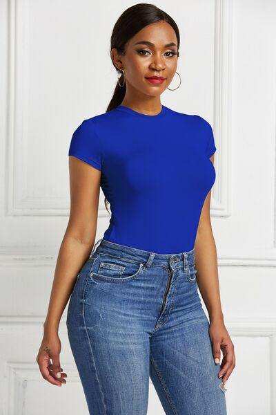 Round Neck Short Sleeve Bodysuit - Trendsi - Flyclothing LLC