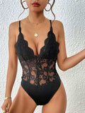 Lace V-Neck Spaghetti Strap Bodysuit - Trendsi - Flyclothing LLC