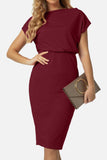 Boat Neck Short Sleeve Knee-Length Dress - Trendsi - Flyclothing LLC