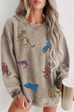 Animal Sequin Dropped Shoulder Sweatshirt - Trendsi - Flyclothing LLC