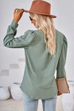 Ruched Notched Long Sleeve T-Shirt - Trendsi - Flyclothing LLC