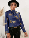 Leopard Graphic Mock Neck Puff Sleeve Blouse - Trendsi - Flyclothing LLC