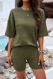 Eyelet Round Neck Top and Shorts Set - Trendsi - Flyclothing LLC