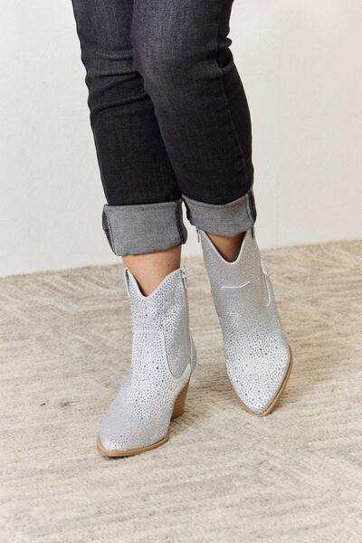 East Lion Corp Rhinestone Ankle Cowboy Boots - Trendsi - Flyclothing LLC