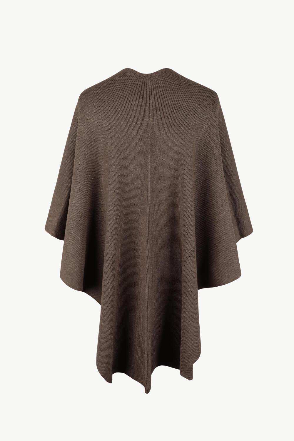 Surplice Neck Pom-Pom Trim Poncho - Trendsi - Flyclothing LLC