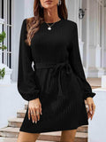 Round Neck Tie Front Long Sleeve Dress - Trendsi - Flyclothing LLC