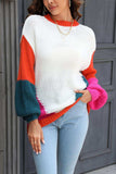 Color Block Round Neck Drop Shoulder Sweater - Trendsi - Flyclothing LLC