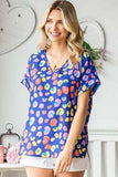 First Love Printed V-Neck Short Sleeve Blouse - Trendsi - Flyclothing LLC