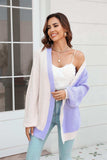 Open Front Contrast Color Balloon Sleeve Cardigan - Trendsi - Flyclothing LLC