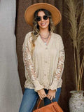 Eyelet Button Up Lantern Sleeve Cardigan - Trendsi - Flyclothing LLC