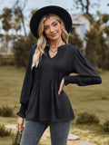 Notched Neck Flounce Sleeve Blouse - Trendsi - Flyclothing LLC