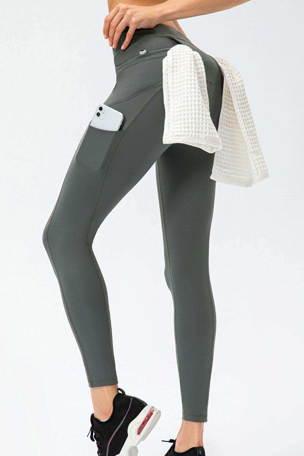 Full Size Slim Fit High Waist Long Sports Pants with Pockets - Trendsi - Flyclothing LLC