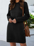 Round Neck Long Sleeve Mini Dress with Pockets - Trendsi - Flyclothing LLC