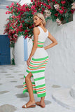 Striped Openwork Cropped Tank and Split Skirt Set - Trendsi - Flyclothing LLC
