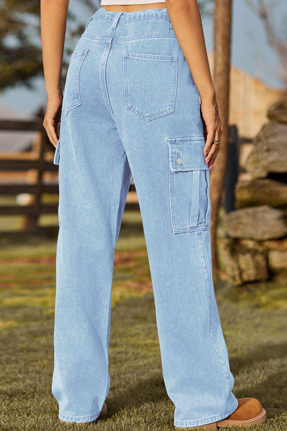 Loose Fit Drawstring Jeans with Pocket - Trendsi - Flyclothing LLC