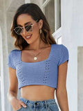 Lace-Up Openwork Square Neck Sweater - Trendsi - Flyclothing LLC