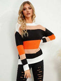Striped Round Neck Dropped Shoulder Sweater - Trendsi - Flyclothing LLC