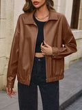 Pocketed Zip Up Collared Neck Jacket - Trendsi - Flyclothing LLC