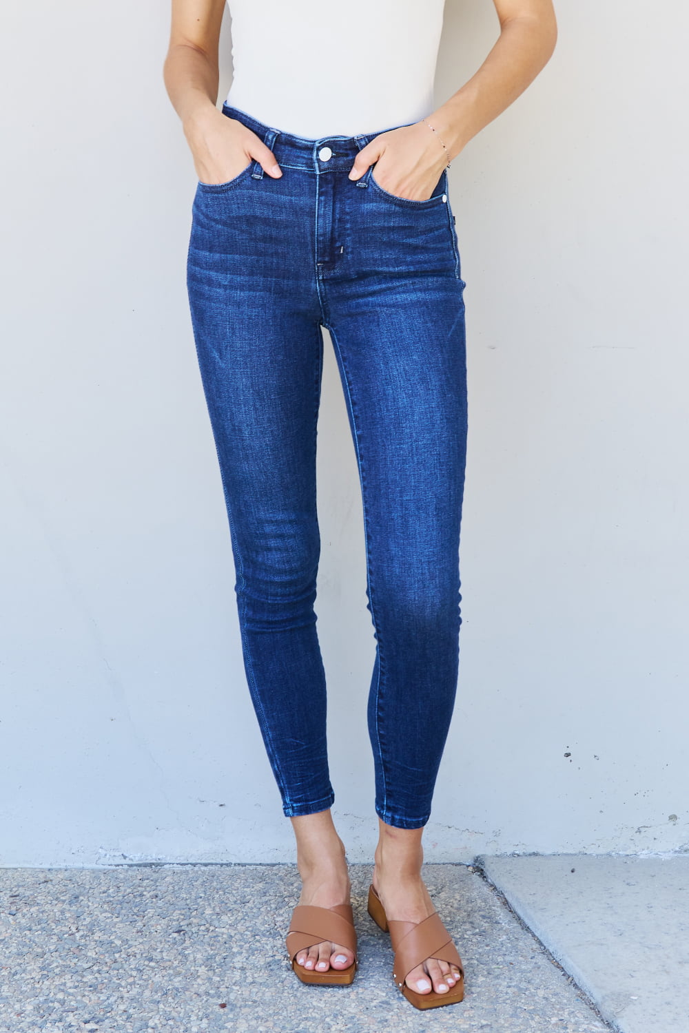 Rise Jeans Ankle – Crinkle Size Skinny Blue Full Flyclothing Mid Marie Detail Judy LLC