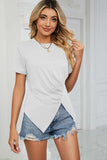 Ruched Hem Detail Crewneck Tee - Trendsi - Flyclothing LLC