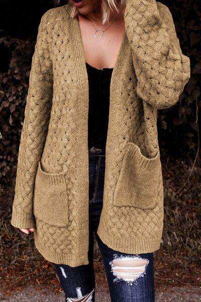 Open Front Dropped Shoulder Cardigan with Pockets - Trendsi - Flyclothing LLC