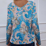 Printed V-Neck Long Sleeve Blouse - Trendsi - Flyclothing LLC