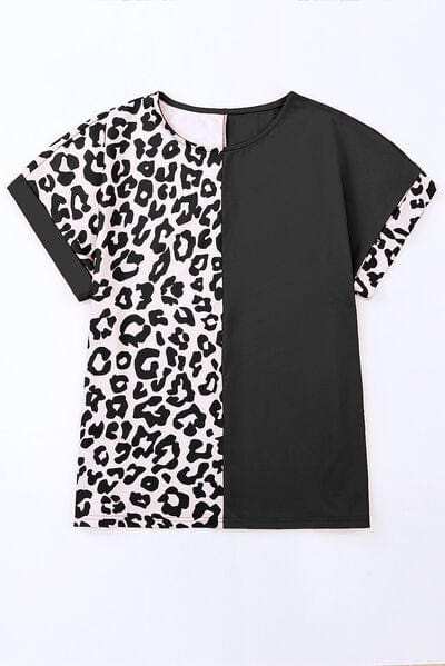 Plus Size Leopard Round Neck T-Shirt - Trendsi - Flyclothing LLC