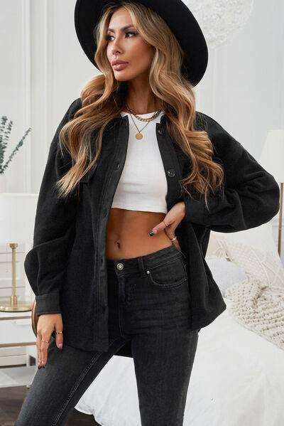 Button Up Collared Neck Long Sleeve Jacket - Trendsi - Flyclothing LLC