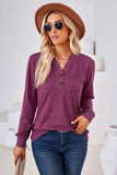 V-Neck Buttoned Long Sleeve Blouse - Trendsi - Flyclothing LLC
