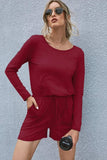 Drawstring Waist Long Sleeve Romper - Trendsi - Flyclothing LLC