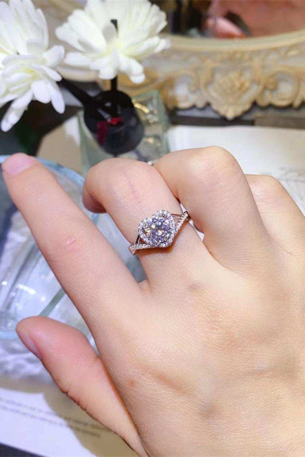 1 Carat Moissanite 925 Sterling Silver Heart Ring - Trendsi - Flyclothing LLC