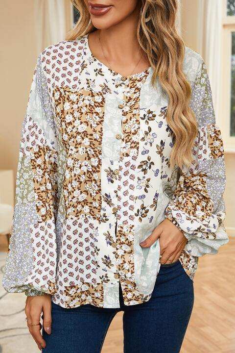 Printed Button Up Long Sleeve Shirt - Trendsi - Flyclothing LLC
