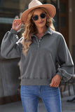 Quarter-Snap Collared Lantern Sleeve Sweatshirt - Trendsi - Flyclothing LLC