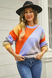 Color Block Round Neck Long Sleeve Sweater - Trendsi - Flyclothing LLC