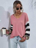 Leopard Striped Waffle-Knit Top - Trendsi - Flyclothing LLC